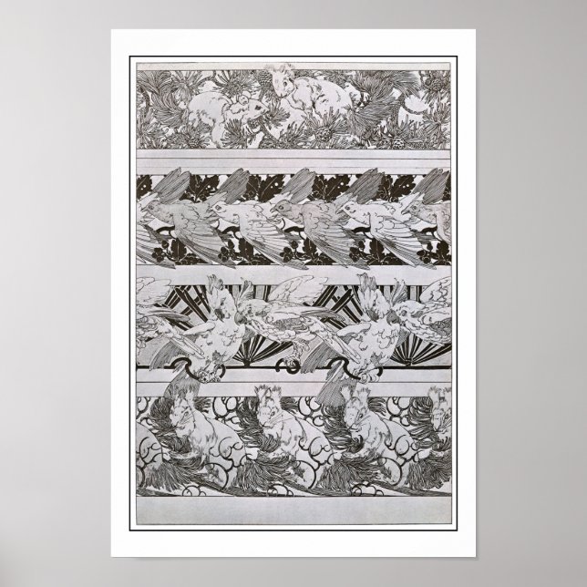 Poster Esquilos e Pássaros do Estilo Art Nouveau, Mucha (Frente)