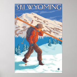 Poster Esquis da neve do carregando do esquiador -