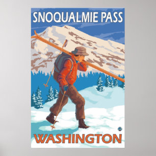 Poster Esquis da neve do carregando do esquiador -