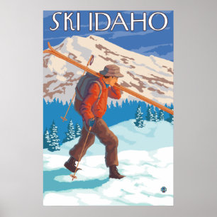 Póster Esquis da neve do carregando do esquiador - Idaho