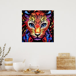Poster Esse Visual Colorido de Leopardo 