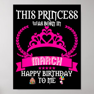 Poster Esta princesa nasceu em março divertido aniversári