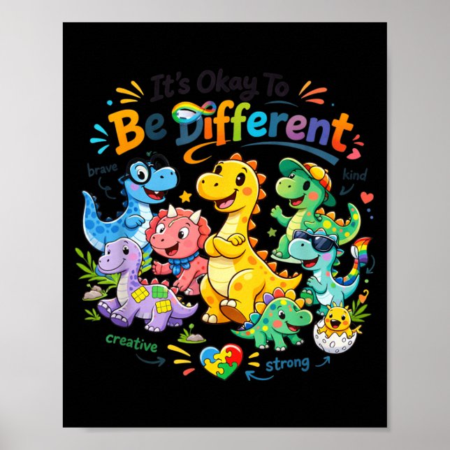 Poster Está Tudo Bem Ser Diferente Dinossauro Conscientiz (Frente)