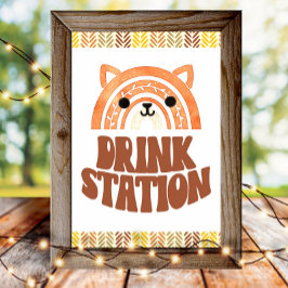 Poster Estação de Bebidas 4x6 Boho Woodland Raposa Aniver