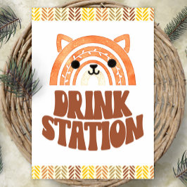 Poster Estação de Bebidas 5x7 Boho Woodland Fox Aniversár