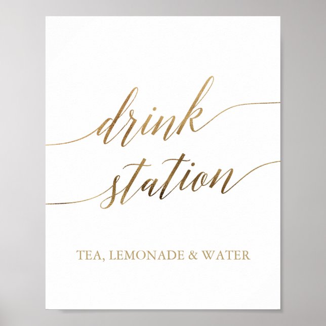 Poster Estação de Bebidas com Caligrafia em Dourado Elega (Frente)