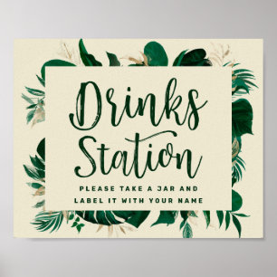 Poster Estação de Bebidas Tropical Greenery Chic Sinal de