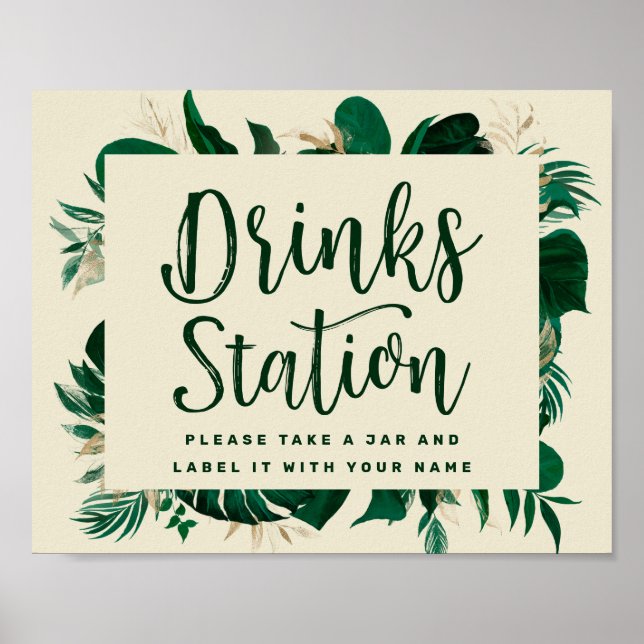 Poster Estação de Bebidas Tropical Greenery Chic Sinal de (Frente)