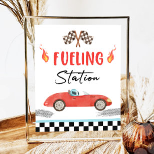 Poster Estação de Combustível Carro Vermelho Dois Anivers