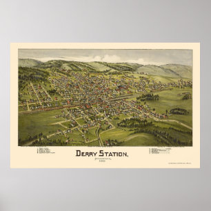Poster Estação de Derry, mapa panorâmico do PA - 1900