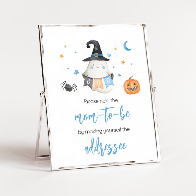 Poster Estação de Envelope Boo do Fantasma Azul (Little Boo Baby Shower Envelope Station Sign)