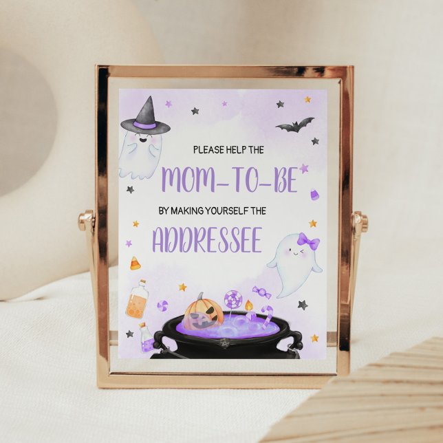 Poster Estação de Envelope Boo-y Halloween (Purple Oh Sheet Boo-y Ghoul Baby Shower Envelope Station Sign)