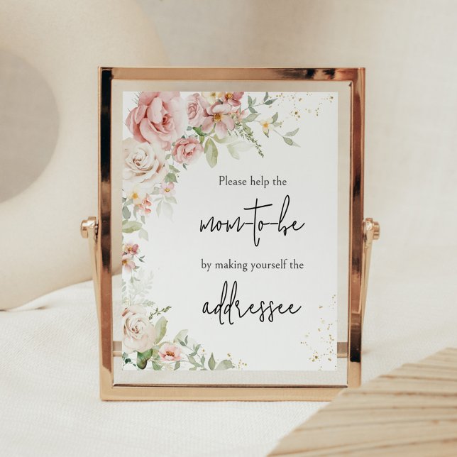 Poster Estação de Envelope de Chá de fraldas Floral Dusty (Dusty Pink Floral Greenery Baby Shower Envelope Station Sign)