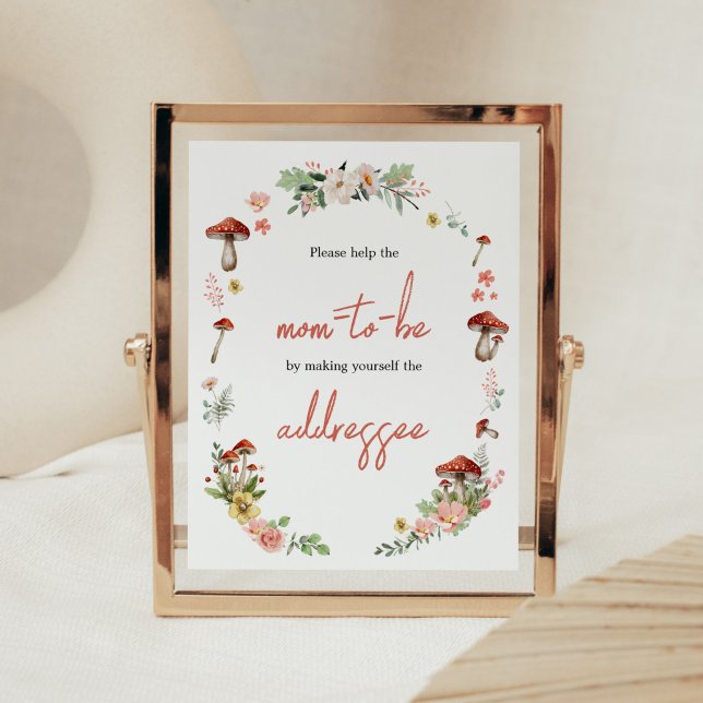 Poster Estação de Envelope de Cogumelos de Flor Selvagem  (Enchanted Mushroom Baby Shower Envelope Station Sign)