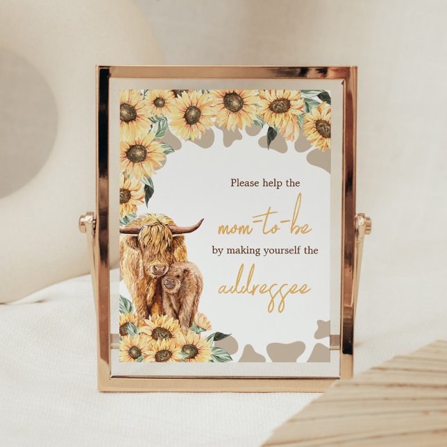 Poster Estação de Envelope de Vaca Sunflower Highland (Summer Holy Cow Baby Shower Envelope Station Sign)