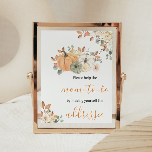 Poster Estação de Envelope do Chá de fraldas Floral de Bo (Autumn Pumpkin Baby Shower Envelope Station Sign)