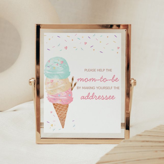Poster Estação de Envelope do Chá de fraldas sorvete (Ice Cream Sprinkled with Love Baby Shower Envelope Station Sign)