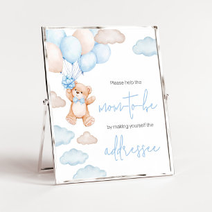Poster Estação de Envelope Festa de Bebê Balão Urso Azul