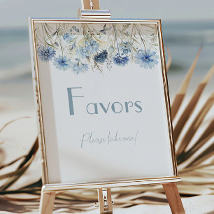 Poster Estação de Favor de Chuvada de Bebê Floral Azul