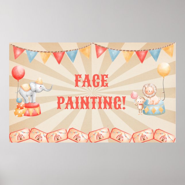 Poster Estação de Festa de aniversário do Circus Watercol (Frente)