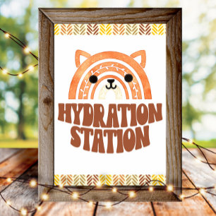 Poster Estação de Hidratação 4x6 Boho Woodland Fox Birthd