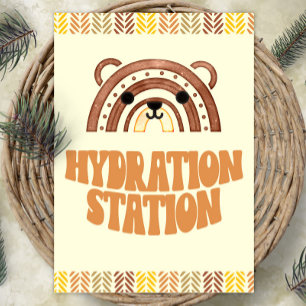 Poster Estação de Hidratação 5 x 7 Boho Woodland Bear Ani