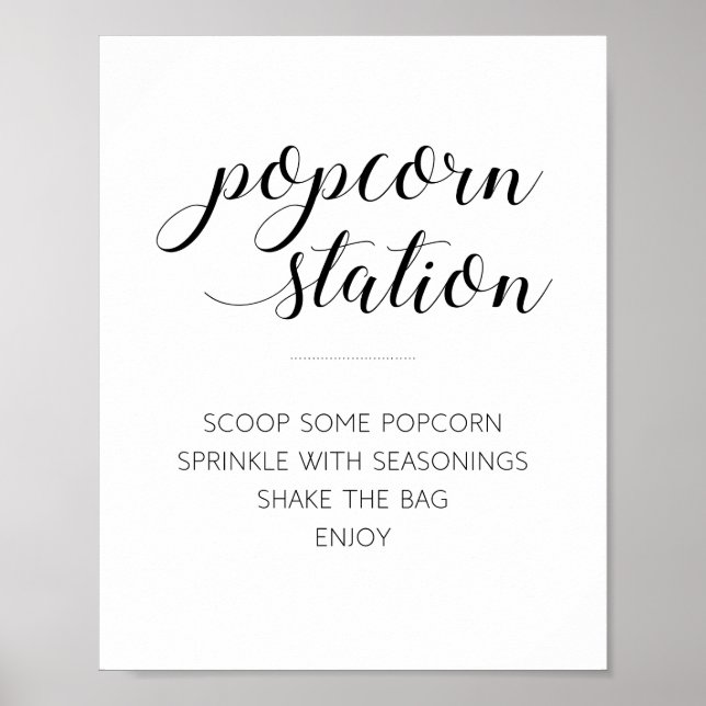 Póster Estação de Pipoca de Casamento com Letra Preta Mod (Frente)
