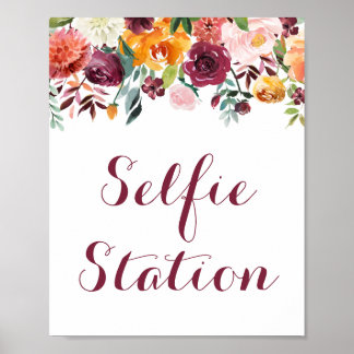 Poster Estação de Selfie de Casamento de Flores de Outono