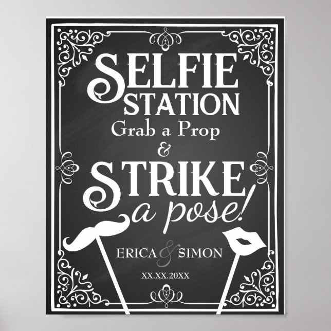 Póster Estação de Selfie Personalizada para Casamento Qua (Frente)