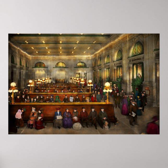 Póster Estação de trem - Aguardando no Grande Centro 1904 (Frente)