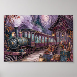 Poster Estação de Trem Expresso Esqueleto Gótico Whimsigo