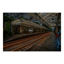 Póster Estação de Trem Hebden Bridge Arte em Neon Vintage