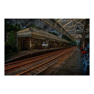 Póster Estação de Trem Hebden Bridge Arte em Neon Vintage