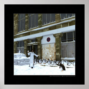 Póster Estação dos pinguins brincalhão