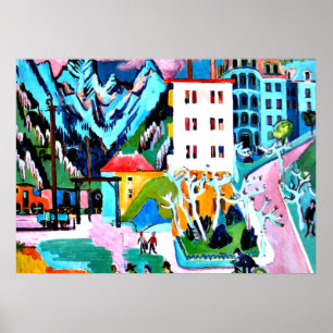 Poster Estação em Davos, pintura de Ernest Ludwig Kirchne