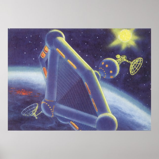 Poster Estação Espacial Vintage Science Fiction Orbiting (Frente)