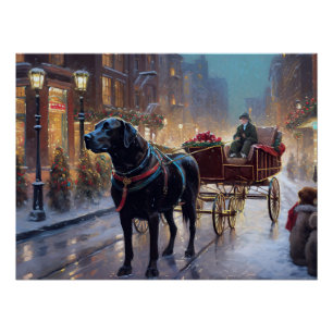 Póster Estação Festiva de Natal Black Labrador