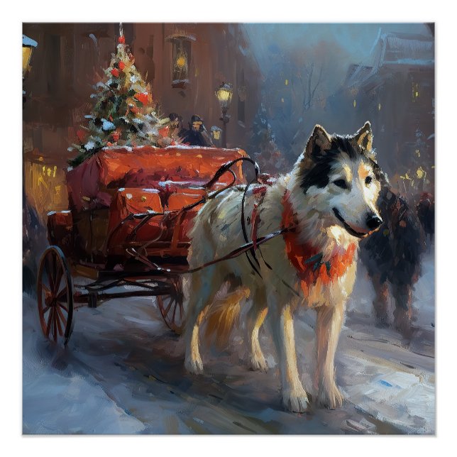 Póster Estação Festiva de Natal do Alaska Malamute (Frente)