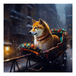 Póster Estação Festiva de Natal Shiba Inu