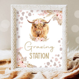 Poster Estação Grazder Highlander Cow Boho Fazenda Aniver
