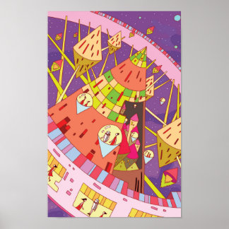 Poster Estações espaciais e vida retro-futurista no espaç