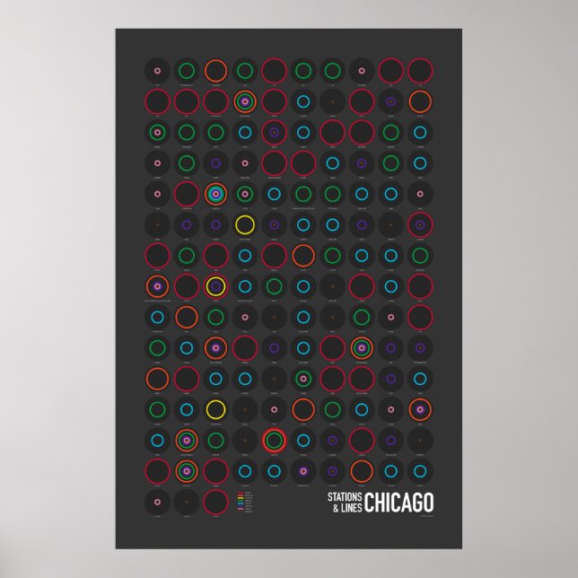 Póster Estações & Linhas: Chicago (Escuro) (Frente)