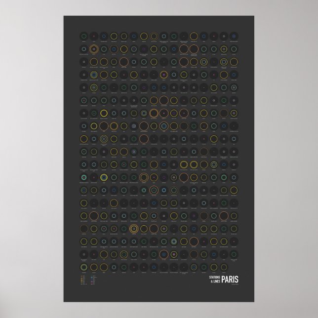 Póster Estações & Linhas: Paris (Escuro) (Frente)