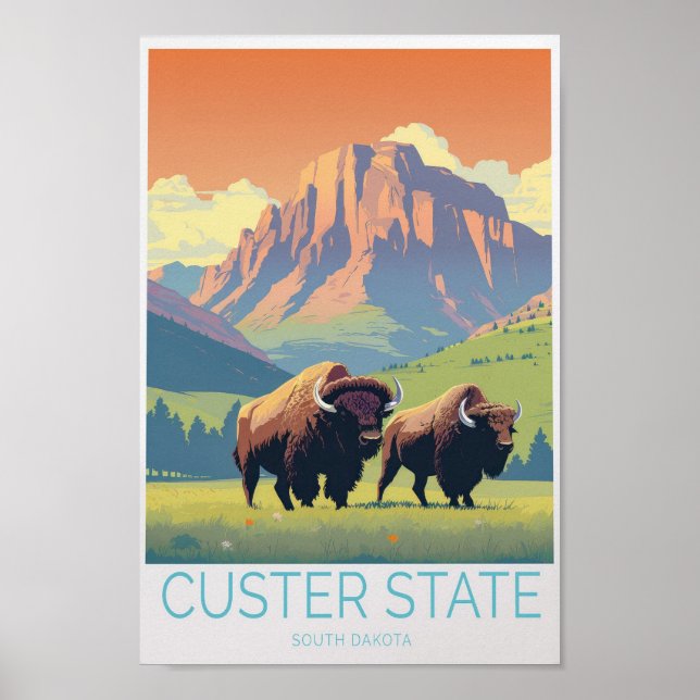 Poster Estado Custer Dakota do Sul Viagem (Frente)