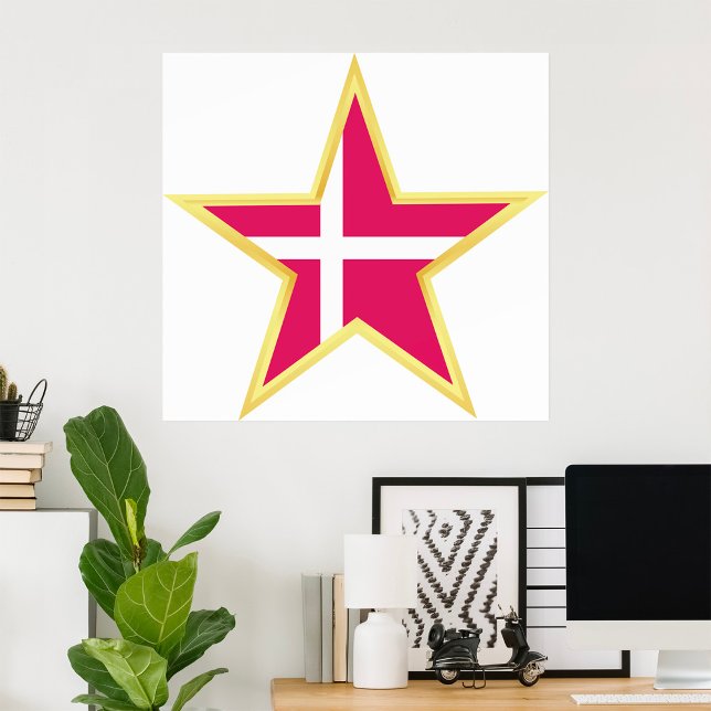 Poster Estado de bandeira da Dinamarca, Dourada Star (Criador carregado)
