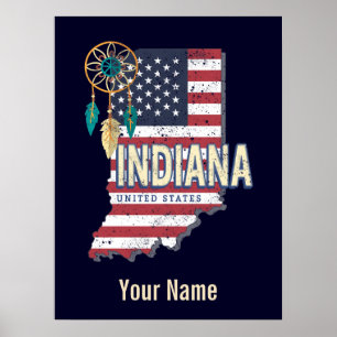 Poster Estado de Indiana Estados Unidos - Retro Map Vinta