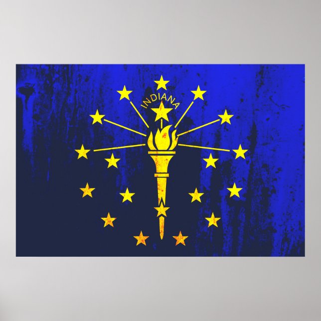 Poster Estado de Indiana Flag Grunge (Frente)