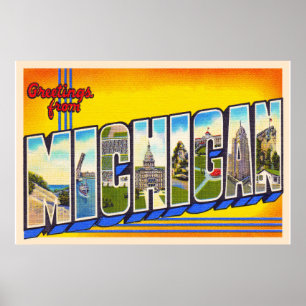 Poster Estado de Michigan MI Vintage Large Letter Postcar