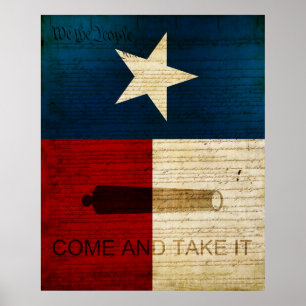 Póster Estado de Texas com bandeira de Alamo