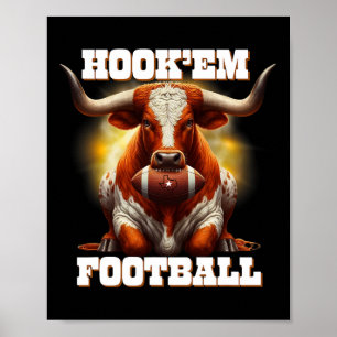 Poster Estado de Texas Hook'em Futebol Com Cabelo e Chifr